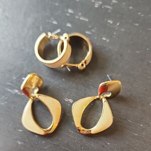 Monet Elegant Gold and Cream Hoop Earrings